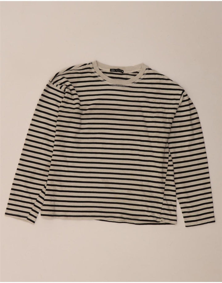 Zara Damen Top Langarm UK 10 Small Weiß gestreift