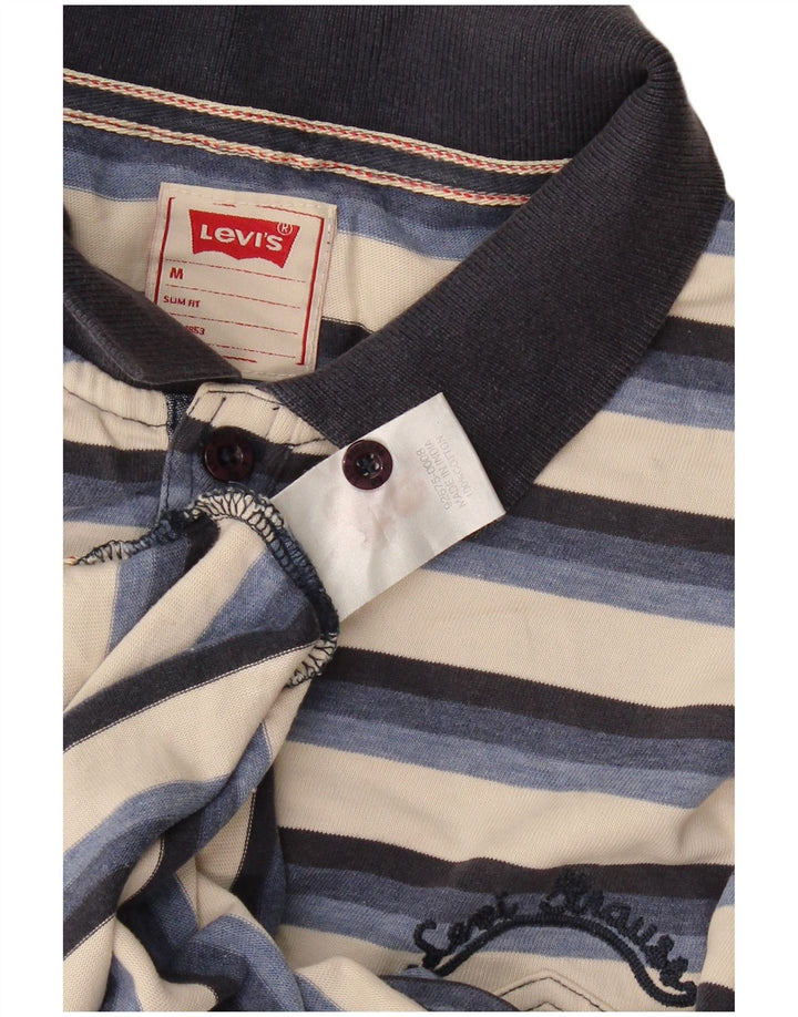 LEVI'S Mens Slim Fit Polo Shirt Medium Navy Blue Striped Cotton