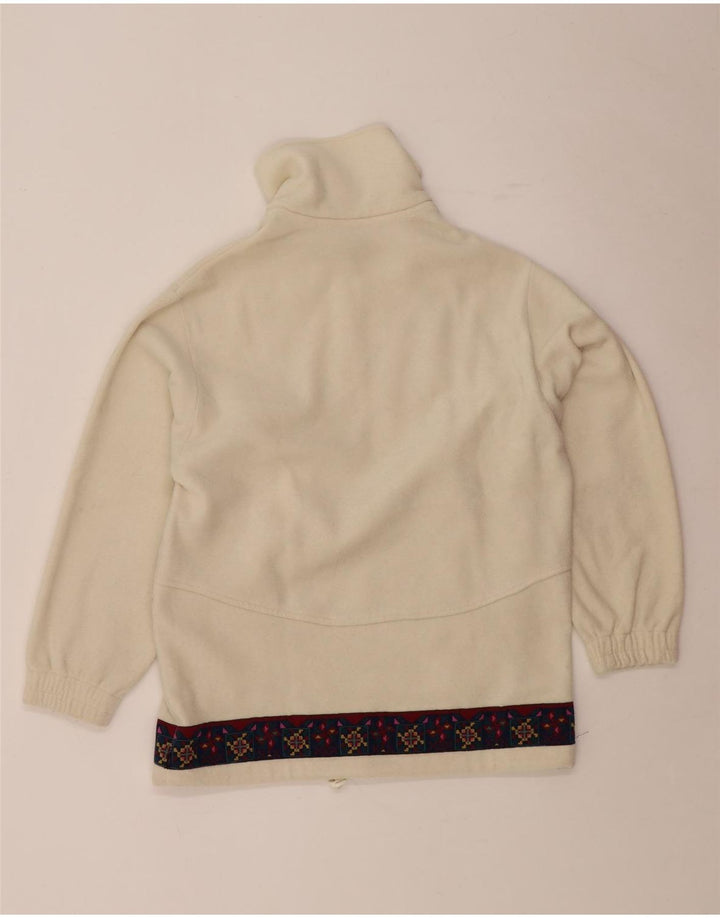 FILA Damen-Fleecepullover mit grafischem Reißverschluss und Kragen, Größe 46, groß, gebrochenes Weiß, geometrisch