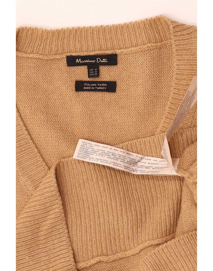 Massimo Dutti Damen-Pullover mit V-Ausschnitt, UK 14, mittelbeige Wolle