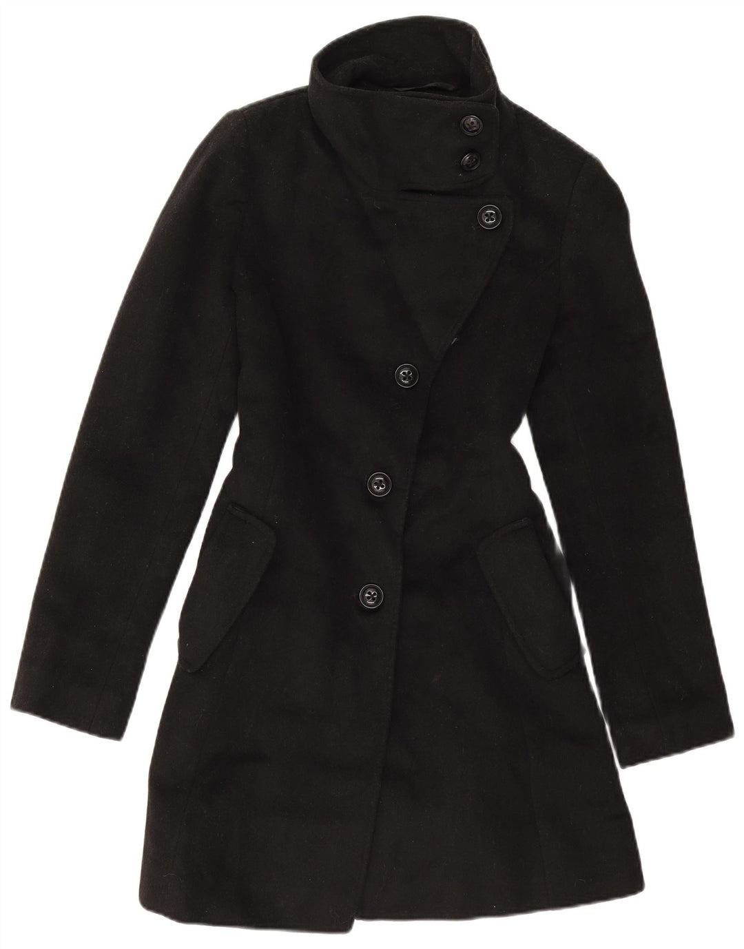 Dkny Damen Übergroßer Mantel US 2 XS Schwarze Wolle