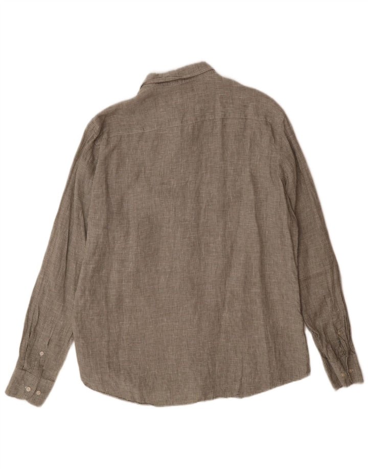 Massimo Dutti Herrenhemd XL, grünes Hahnentritt-Leinen