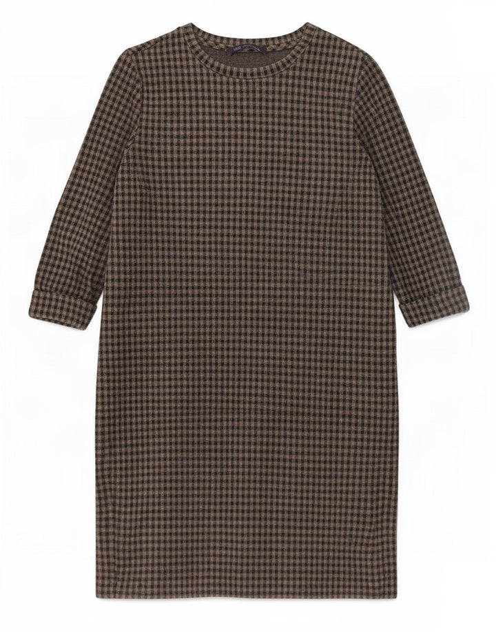 Marks & Spencer Womens 3/4 Sleeve Shift Dress UK 10 Small Grey Gingham