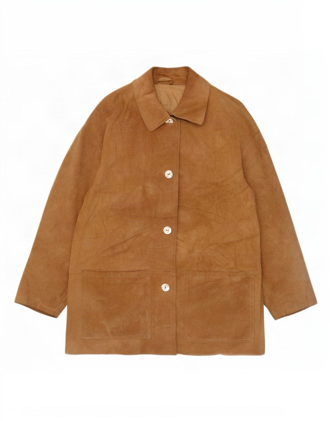 Vintage Damen Übergroßer Wildledermantel IT 42 Mittelbeiges Leder