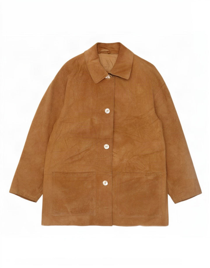 Vintage Damen Übergroßer Wildledermantel IT 42 Mittelbeiges Leder