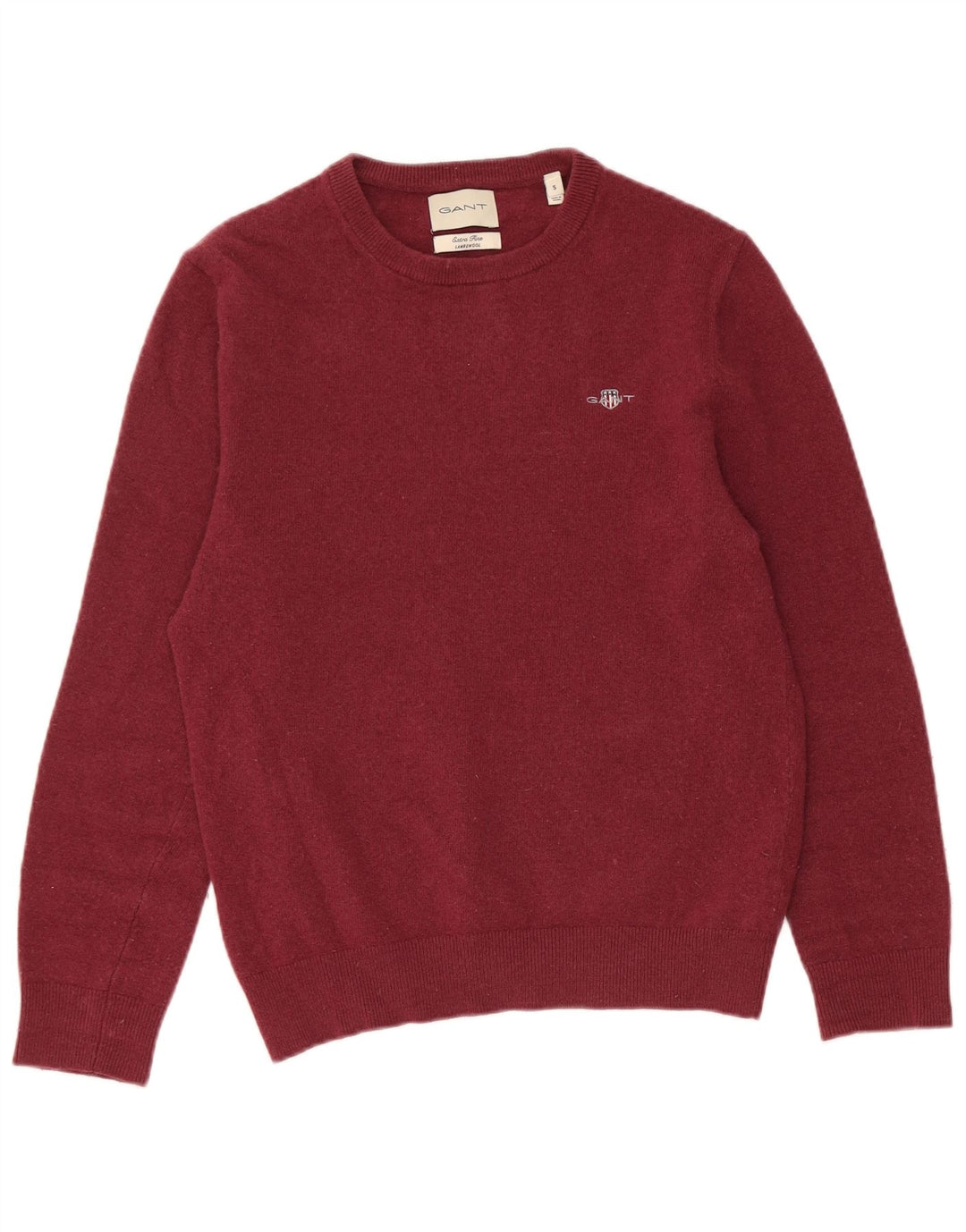 Gant Herren-Pullover mit Rundhalsausschnitt, klein, burgunderrote Lammwolle