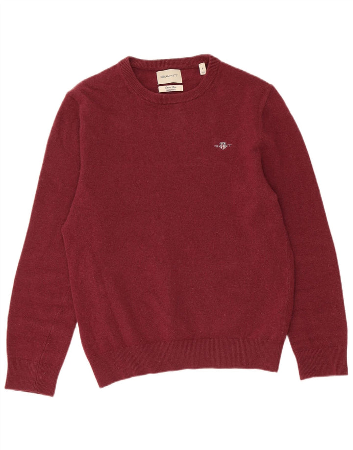 Gant Herren-Pullover mit Rundhalsausschnitt, klein, burgunderrote Lammwolle