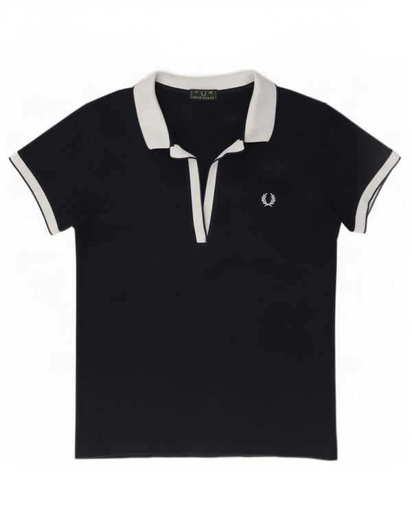 Fred Perry Damen Poloshirt UK 18 XL Marineblau Colourblock Baumwolle