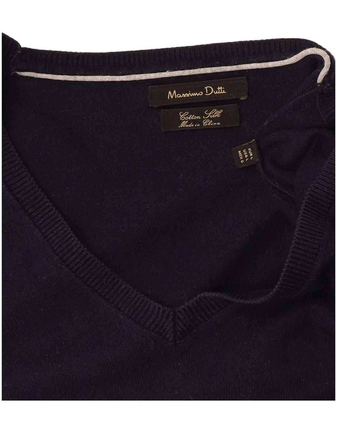 MASSIMO DUTTI Womens V-Neck Jumper Sweater UK 16 Large Navy Blue