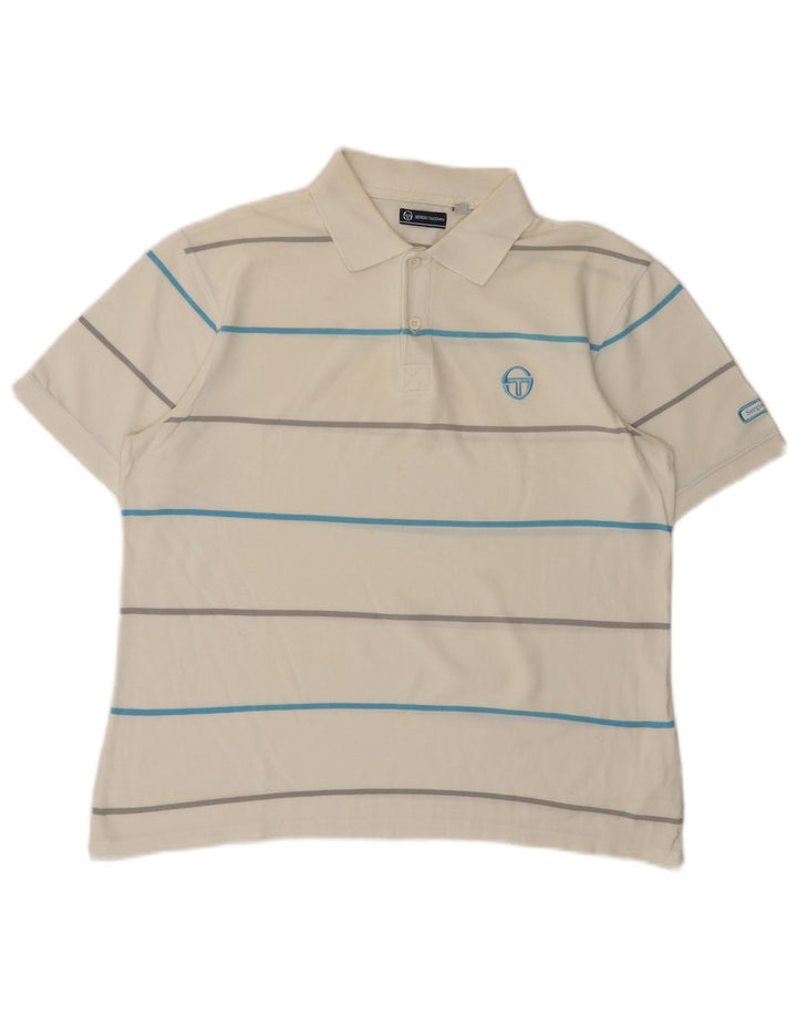 Sergio Tacchini Herren-Poloshirt, groß, weiß gestreift, Baumwolle
