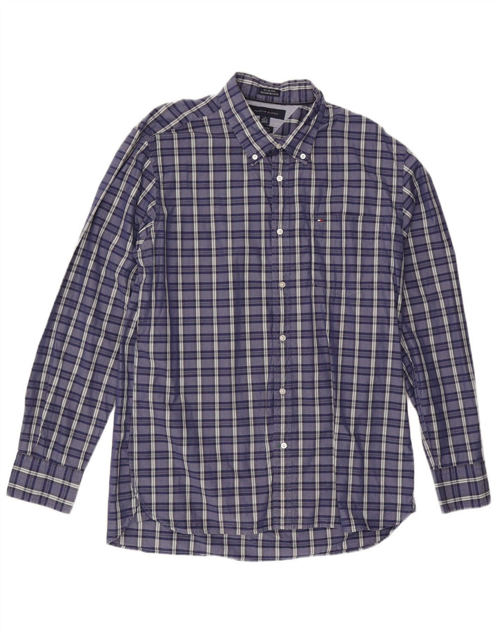TOMMY HILFIGER Herren-Hemd mit individueller Passform, Größe 16 1/2, großes blaues Karomuster