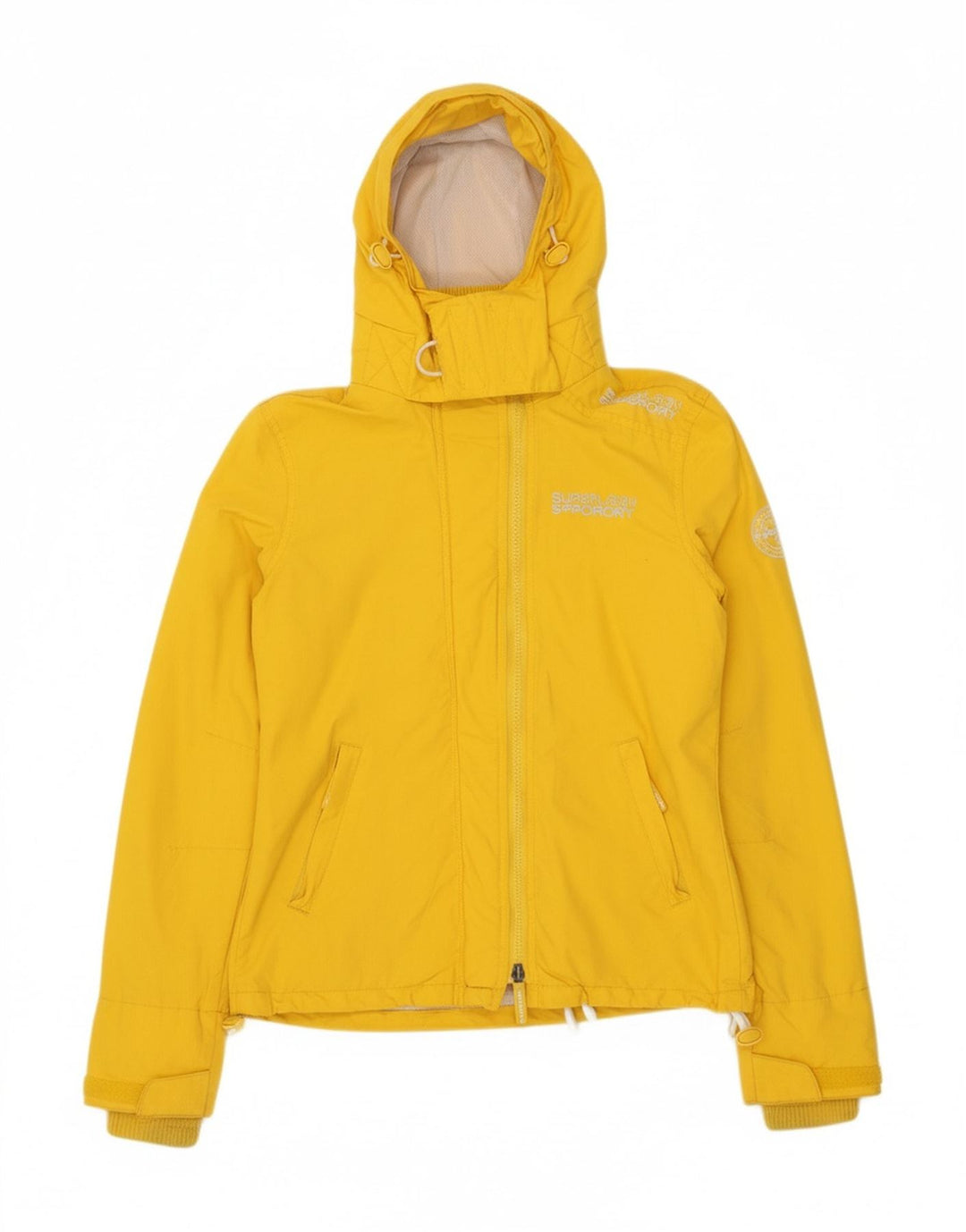 SUPERDRY Womens Windcheater Hooded Rain Jacket UK 10 Small Yellow Nylon