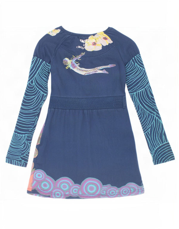 Desigual Mädchen Cirque Du Soleil A-Linien-Kleid 7–8 Jahre, blaues Blumenmuster