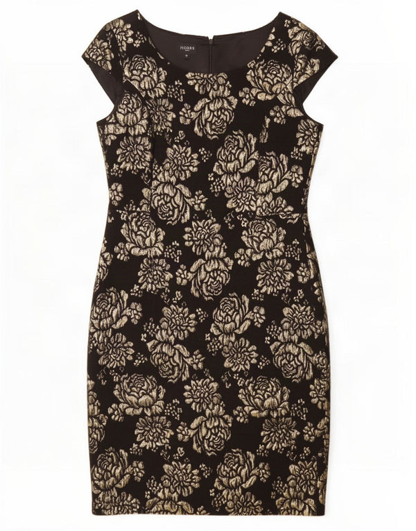 Hobbs Damen Etuikleid UK 12 Medium Schwarz Blumenmuster Acryl