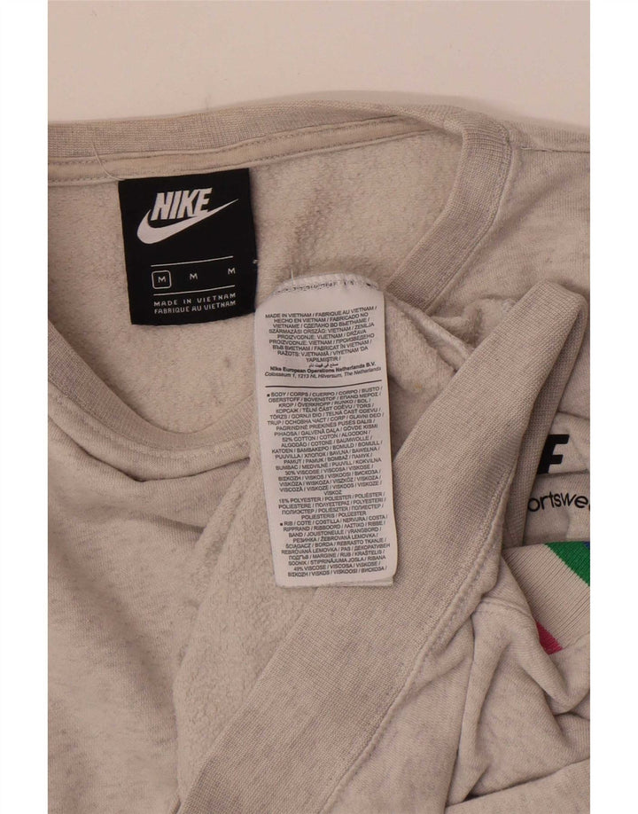 Nike Womens Crop Oversized Sweatshirt Pullover UK 14 Mittelgrau gestreift