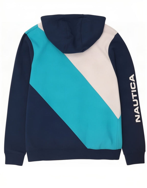 Nautica Herren-Kapuzenpullover mit grafischem Reißverschluss, mittlere marineblaue Farbblock-Baumwolle