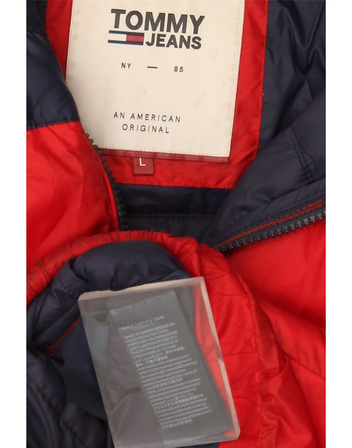 TOMMY HILFIGER Wattierte Herrenjacke mit Kapuze, UK 40, Größe L, Rot, Farbblock