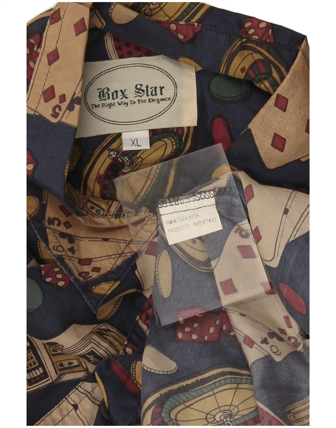 Vintage Herren Grafikshirt XL Marineblaue Seide