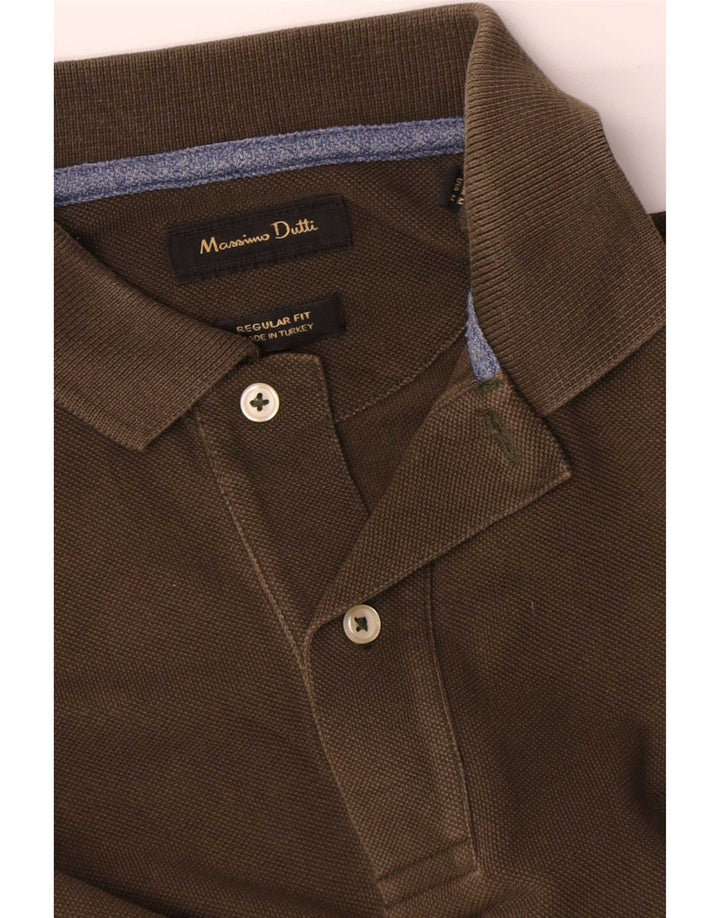 Massimo Dutti Herren-Poloshirt mit normaler Passform, mittlere Khaki-Baumwolle