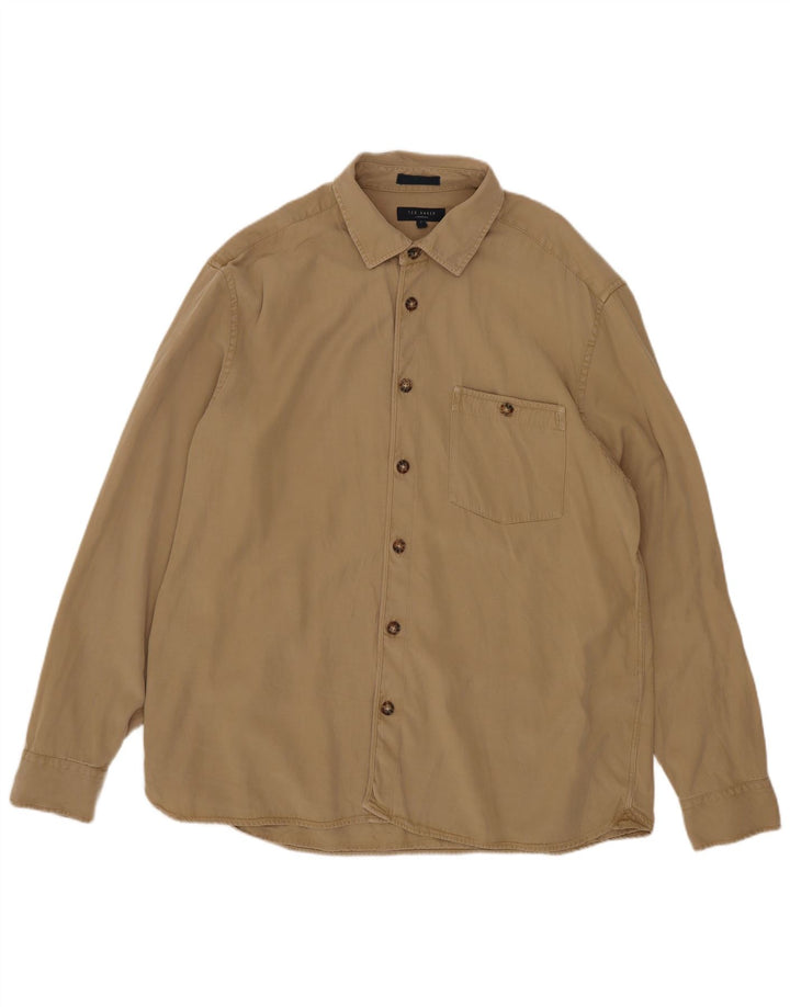 Ted Baker Herrenhemd Größe 4 Large Beige Lyocell