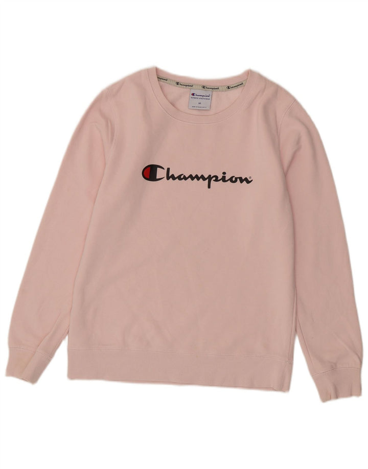 Champion Womens Graphic Sweatshirt Pullover UK 14 Mittelrosa Baumwolle