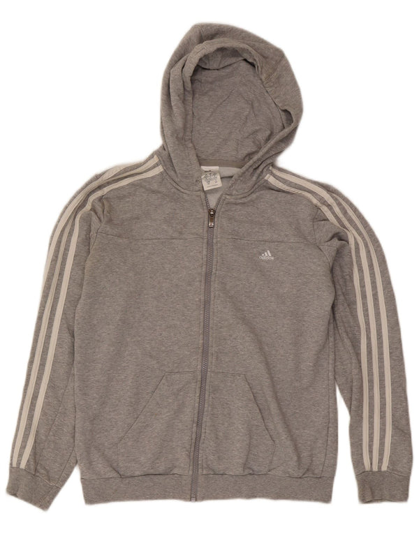 Adidas Damen Zip Hoodie Pullover UK 12/14 Mittelgrau gefleckte Baumwolle