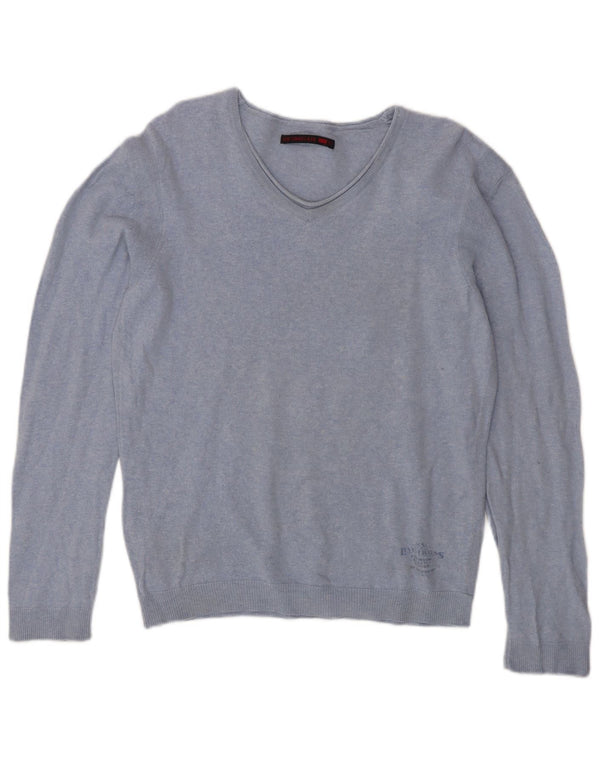 Levi's Womens V-Neck Jumper Sweater UK 16 Large Blue Cotton