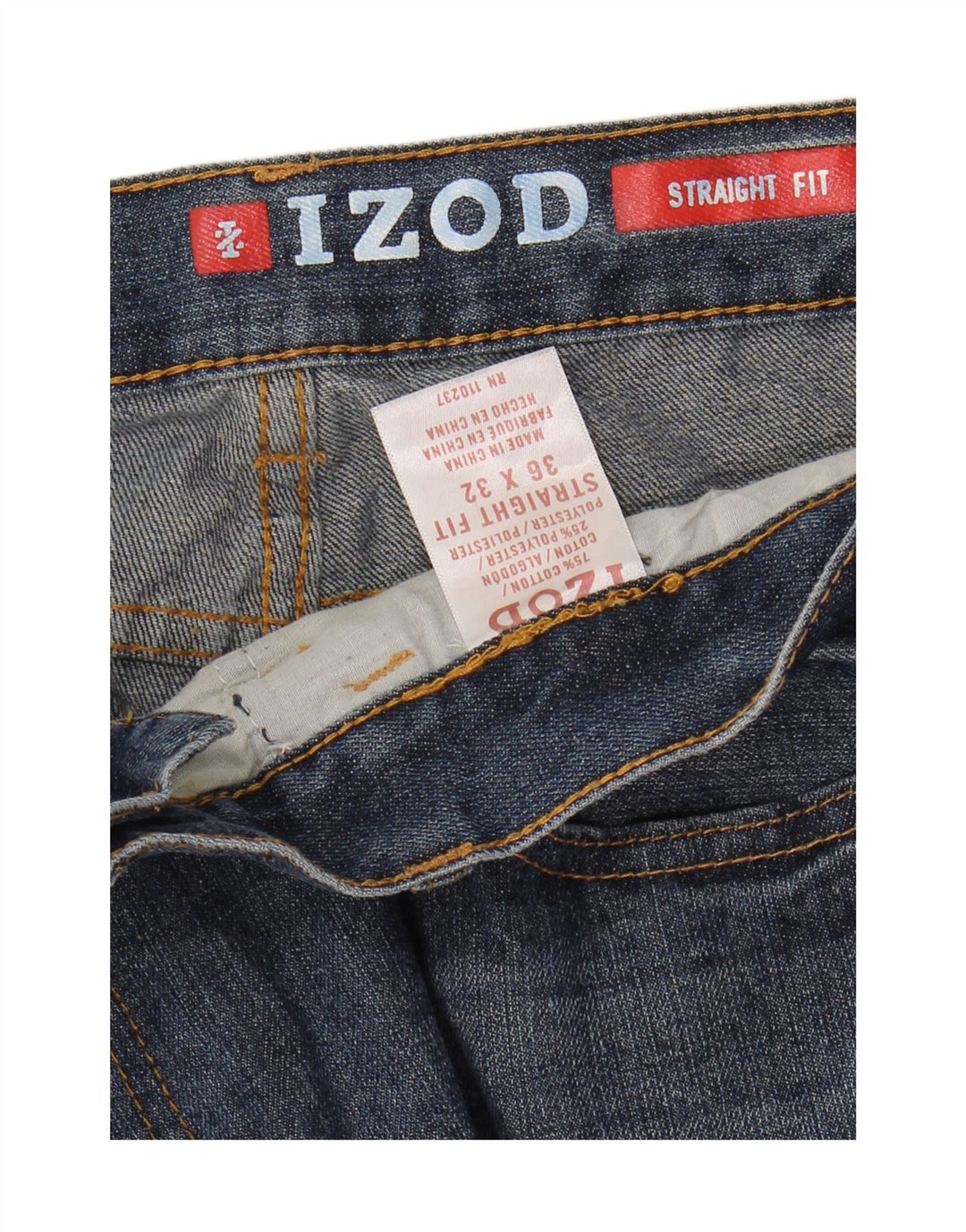 Izod Herren Straight Jeans W36 L32 Blaue Baumwolle