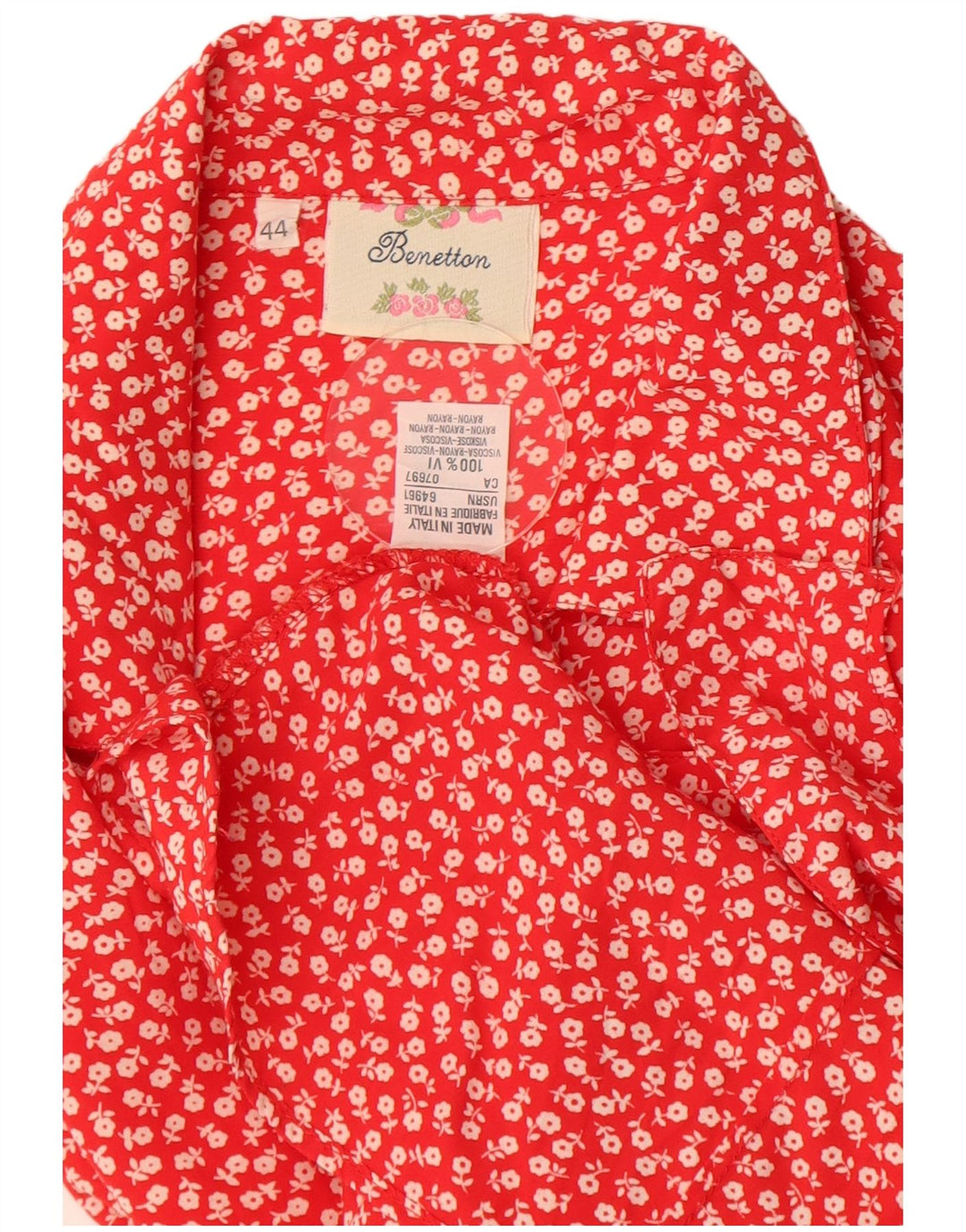 Benetton Damen ärmellose Hemdbluse IT 44 Mittelrote Viskose mit Blumenmuster