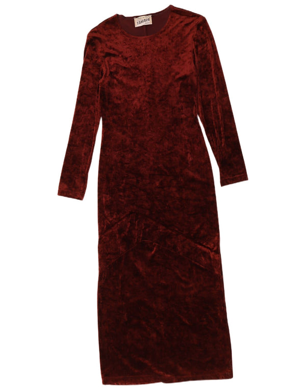 Vintage Damen Langarm Velours Maxikleid UK 10 Small Burgund Polyamid