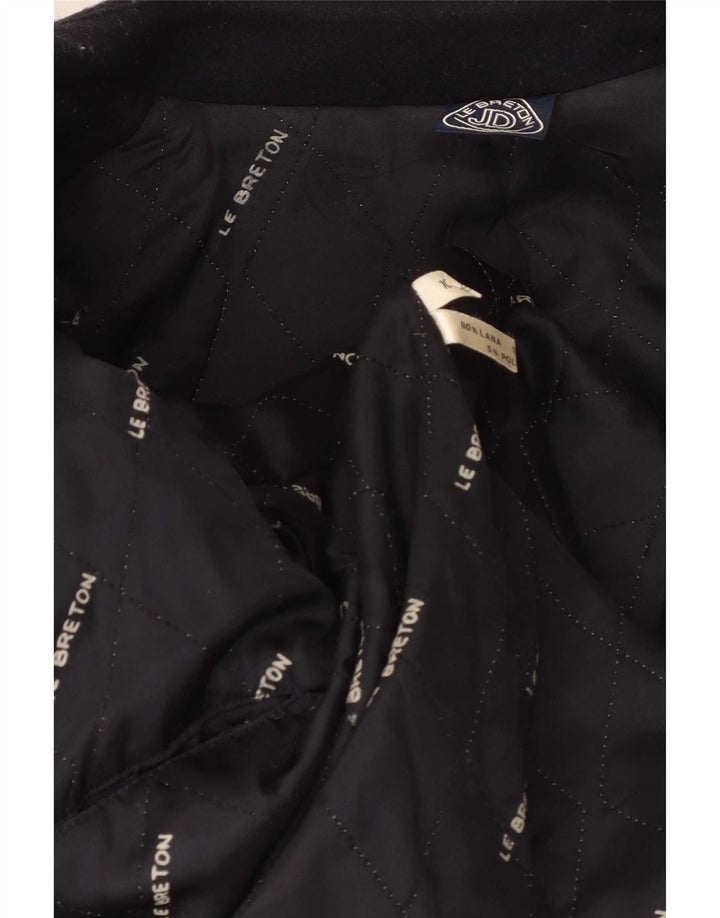 Vintage Damen Zweireiher Pea Coat UK 14 Medium Navy Blue Wool