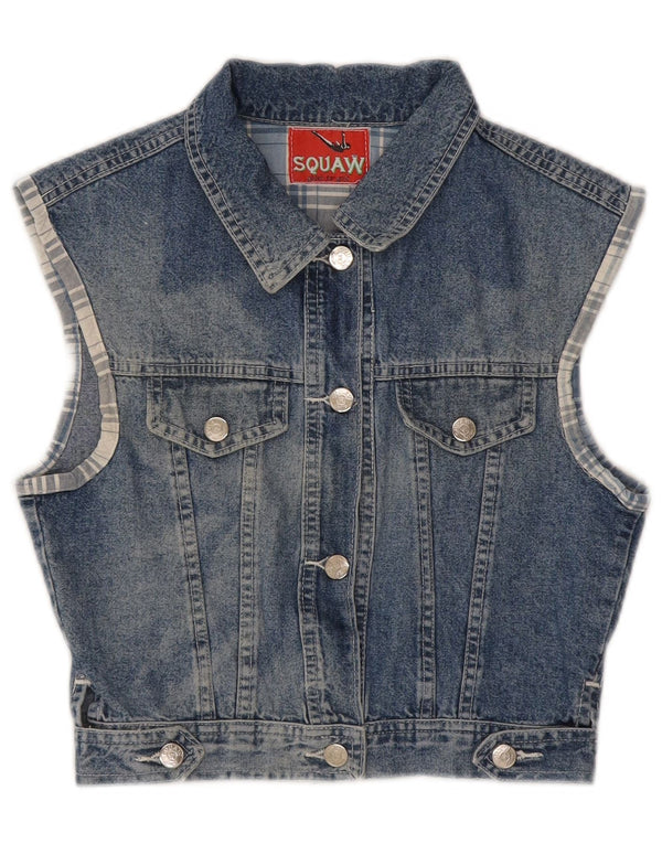 Squaw Damen Crop Denim Gilet UK 12 Mittelblaue Baumwolle