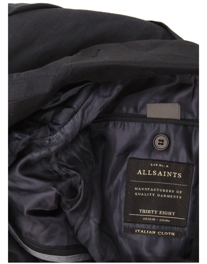 All Saints Herren-Blazer mit 2 Knöpfen, UK 38, mittelmarineblaue Baumwolle
