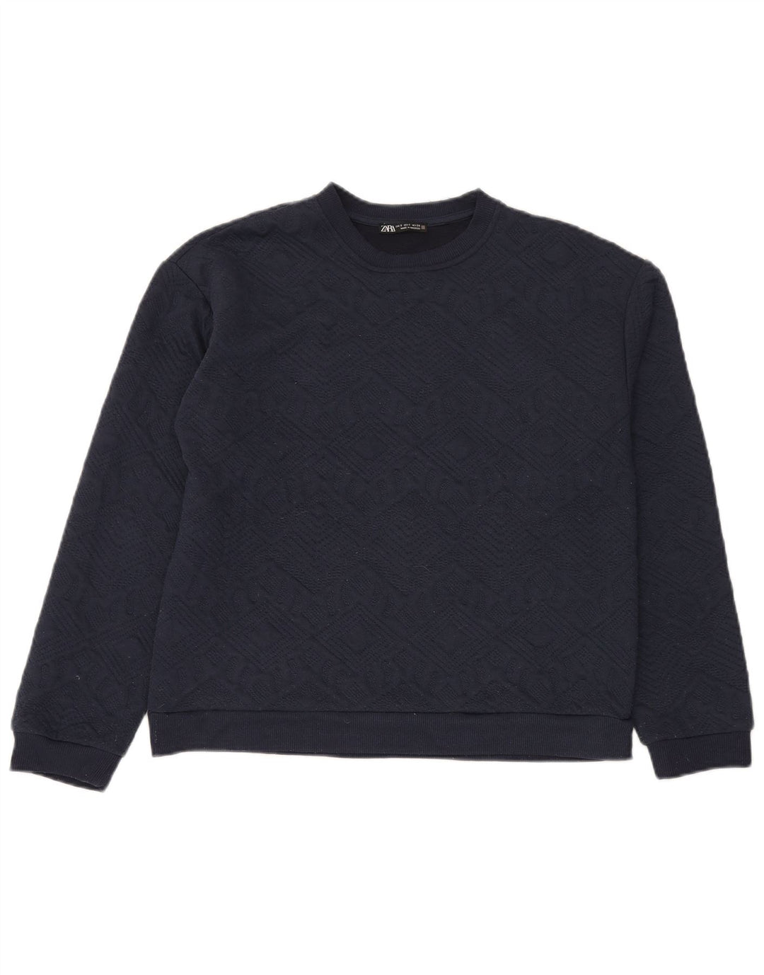 Zara Herren Sweatshirt Pullover Small Marineblau Argyle/Diamant