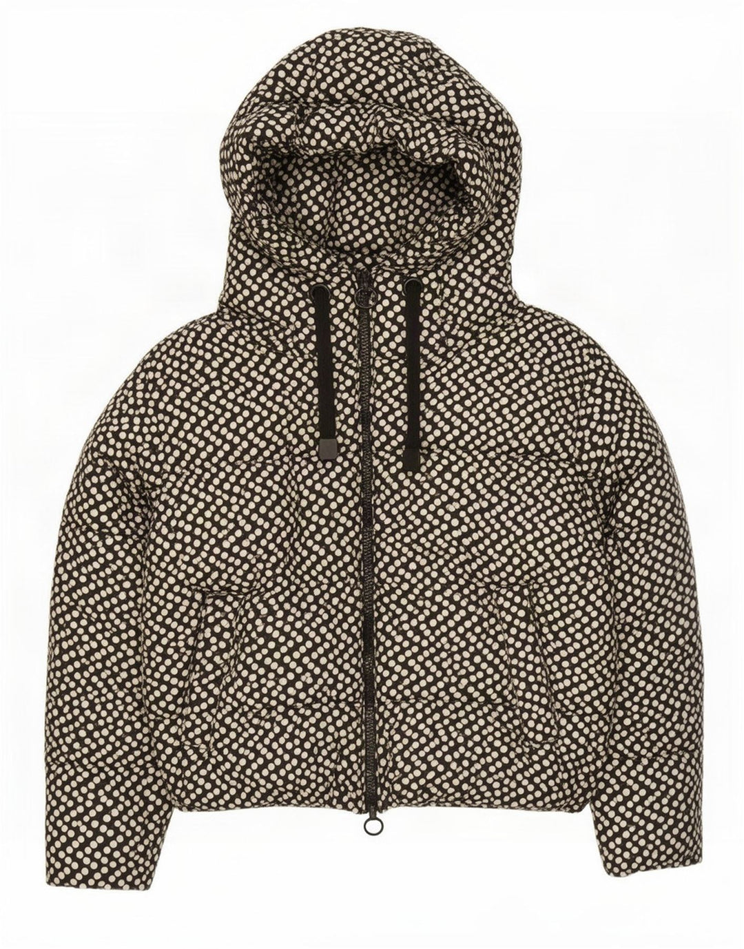 Zara Damen-Jacke mit Kapuze, übergroß, wattiert, Gr. 10, Größe S, Schwarz, gepunktet