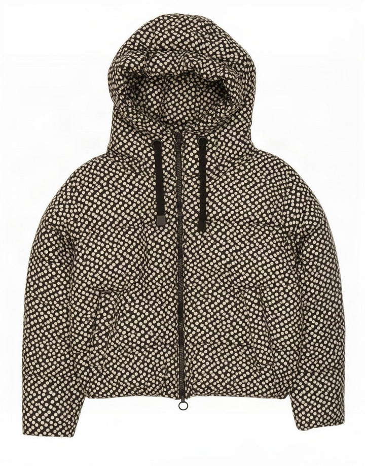 Zara Damen-Jacke mit Kapuze, übergroß, wattiert, Gr. 10, Größe S, Schwarz, gepunktet