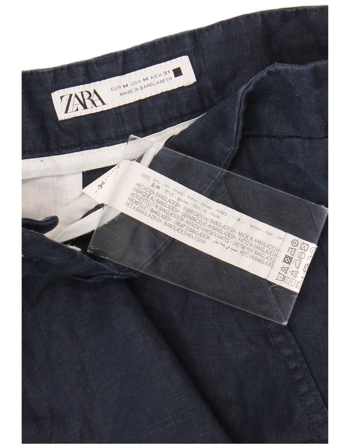 Zara Herren Chinoshorts Medium W31 Marineblaues Leinen