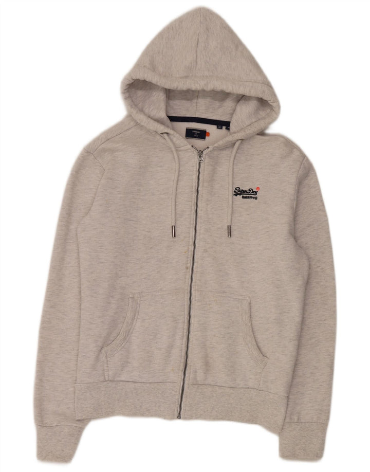 Superdry Herren-Kapuzenpullover mit Reißverschluss aus mittelgrauer Baumwolle