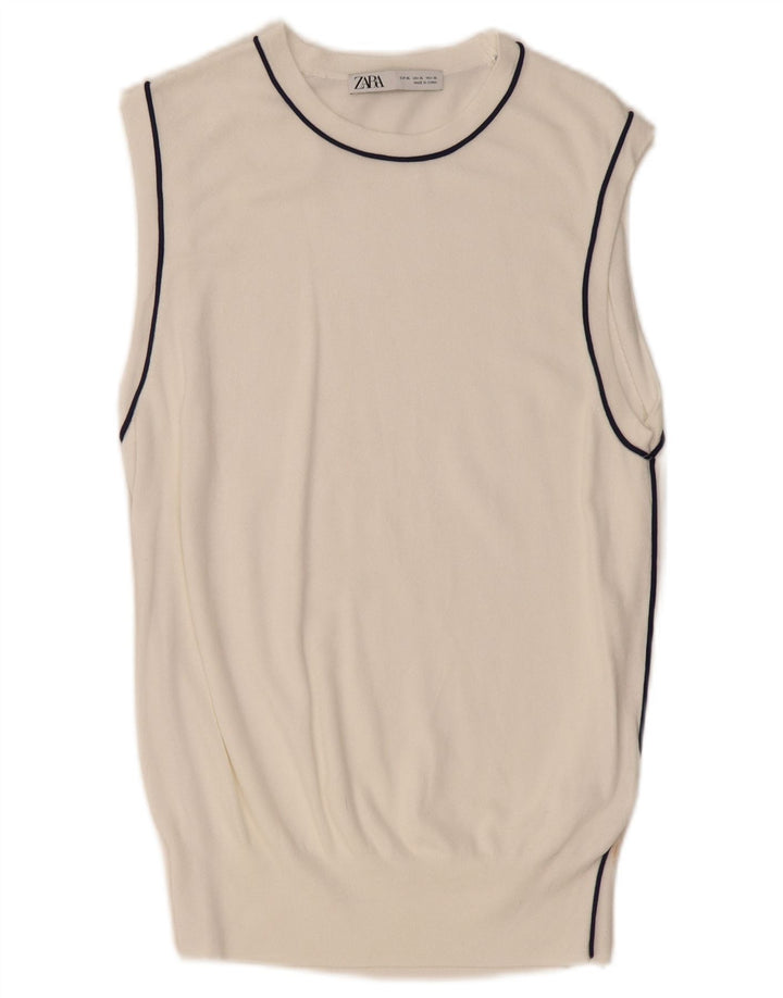ZARA Damen Weste Tank Top UK 18 XL Weiße Viskose