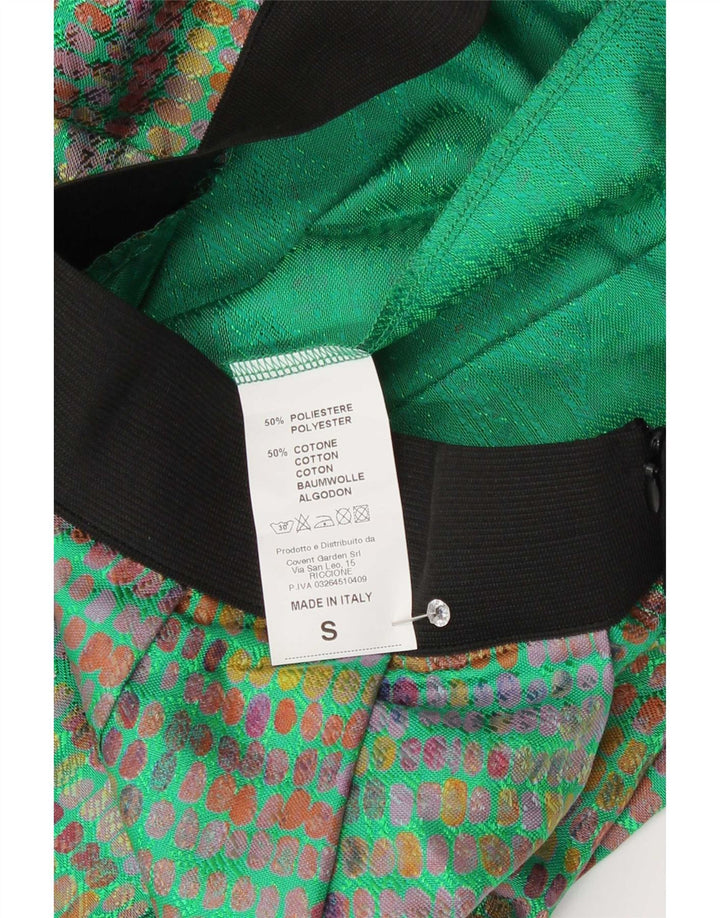 Vintage Damen Minirock Small W24 Grün gepunktetes Polyester