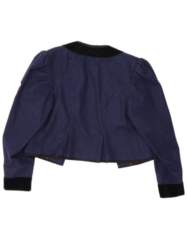 Vintage Damen Trachten Crop Open Blazer Jacke UK 12 Medium Navy Blue