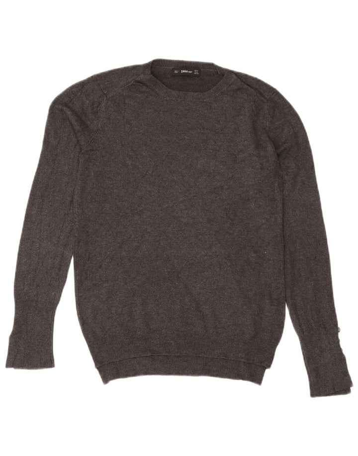 Zara Damen-Pullover mit Rundhalsausschnitt, Gr. 12, mittelgrau gefleckte Viskose