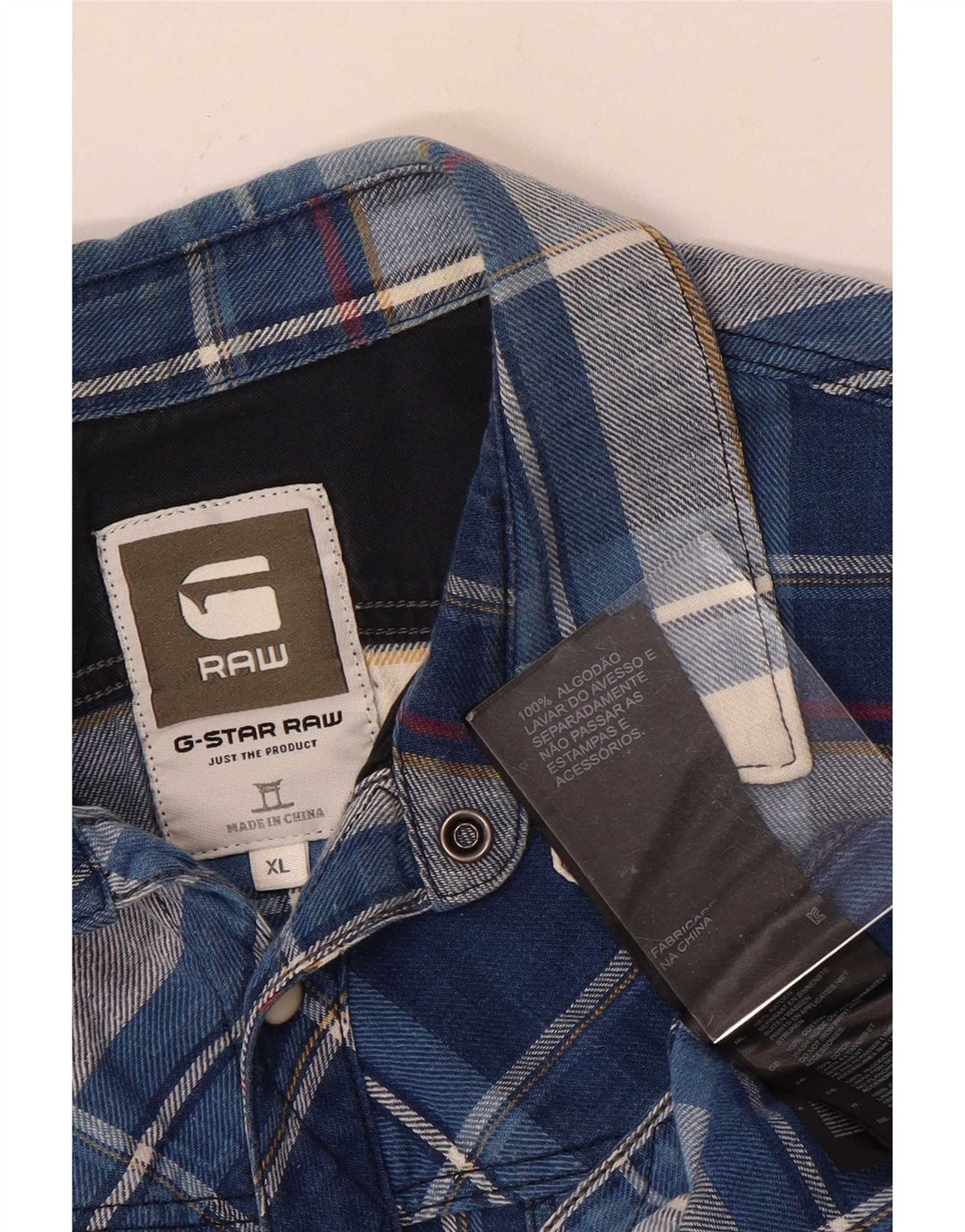 G-Star Herren-Flanellhemd XL, blau karierte Baumwolle
