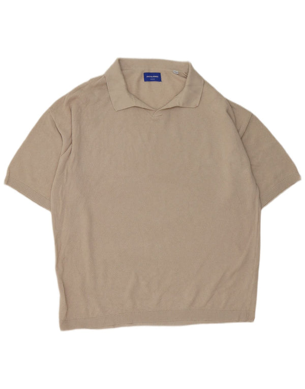 Jack & Jones Herren-Pullover mit Polokragen, kurzärmelig, XL, Beige, Baumwolle