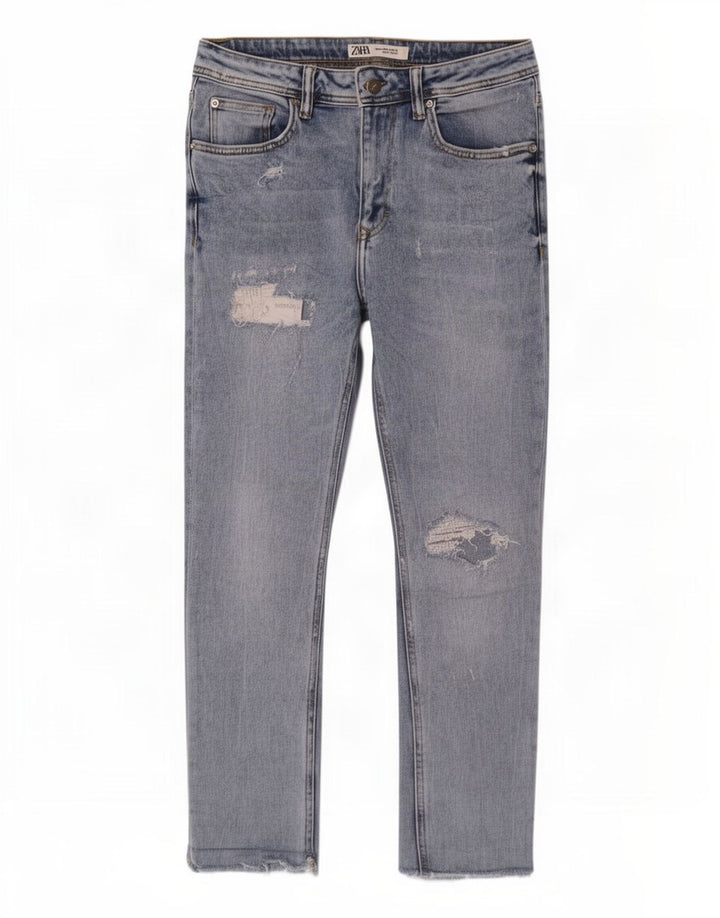Zara Herren-Jeans im Used-Look, kurz geschnitten, EU 40, mittelgroß, W31, L25, Blau