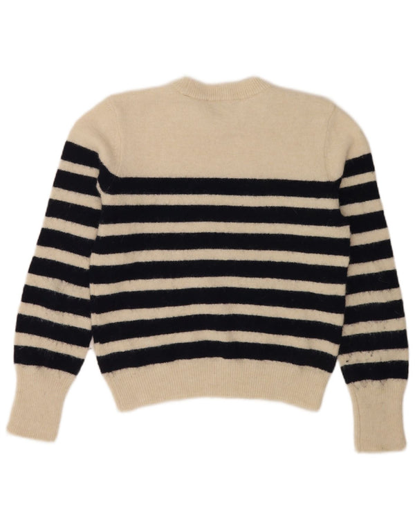 Zara Damen Crop Crew Neck Pullover Pullover UK 14 Large Weiß gestreift