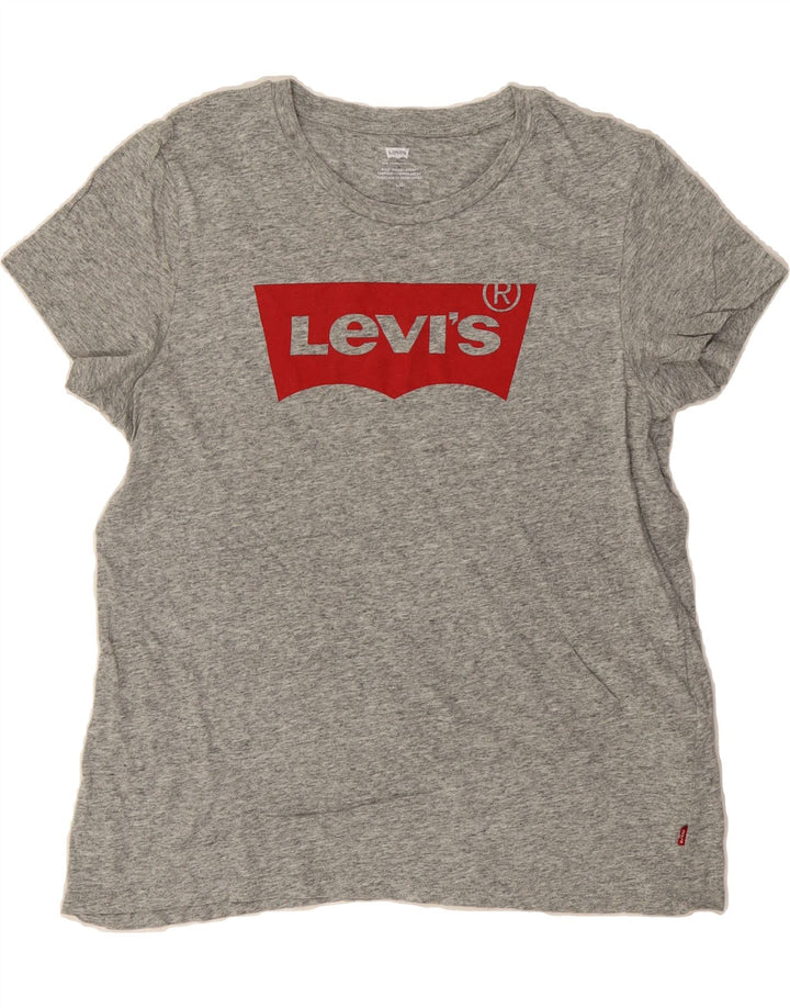 LEVI'S Womens Graphic T-Shirt Top UK 16 Large Grey Cotton Vintage Levi's and Second-Hand Levi's from Messina Hembry 