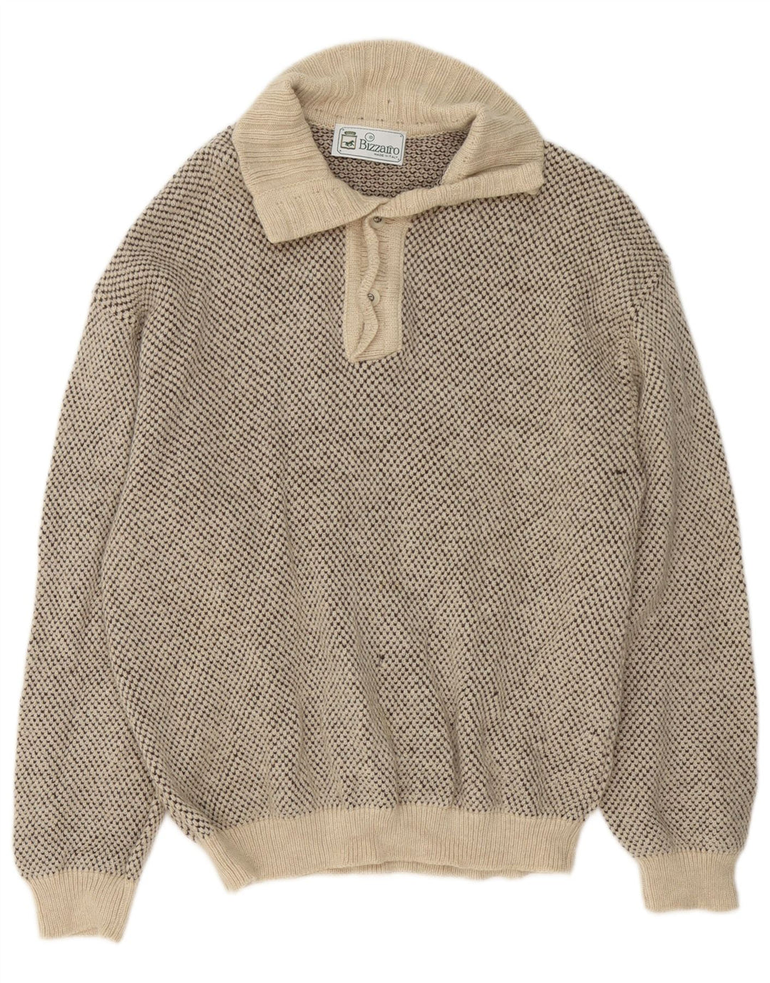 Bizzarro Herren-Pullover mit Knopfkragen, Größe 48, mittelbeigemeliert