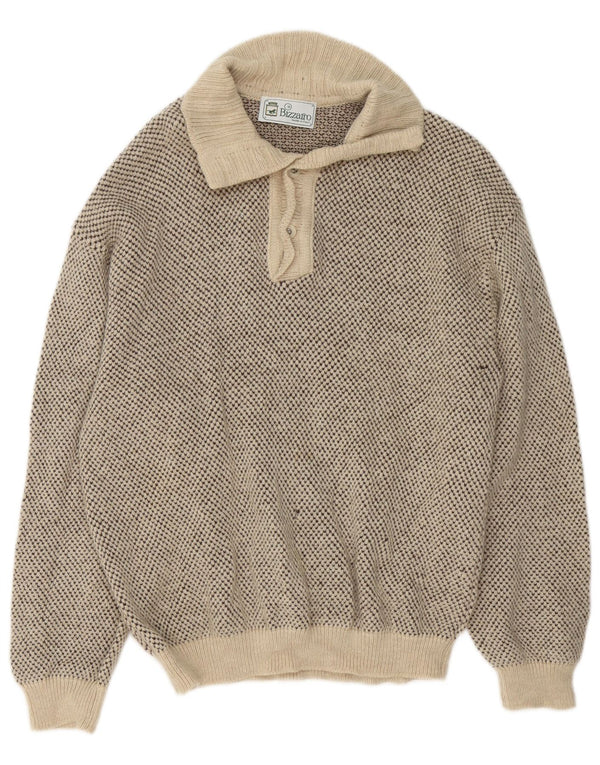 Bizzarro Herren-Pullover mit Knopfkragen, Größe 48, mittelbeigemeliert