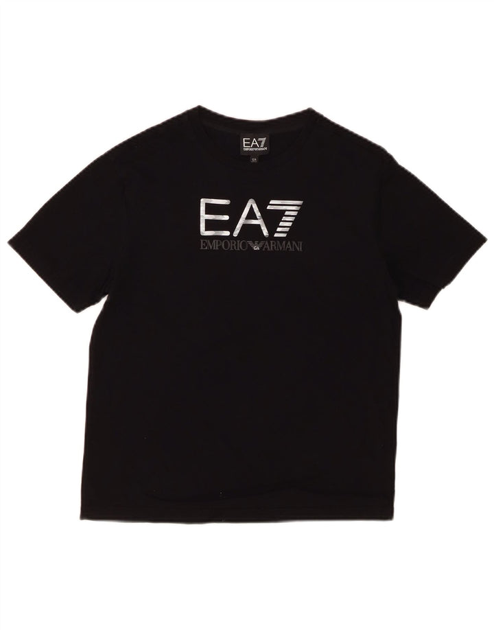 EMPORIO ARMANI Jungen-T-Shirt mit Grafik, 11–12 Jahre, schwarze Baumwolle
